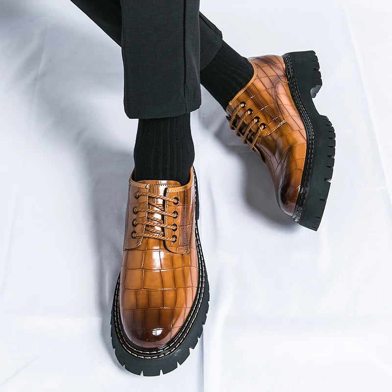 Fashion Thick Bottom Man Oxford Footwear Lace-Up Outdoor Male Shoes Fashion Casual Shoes Artificial Leather Mens Business Shoes