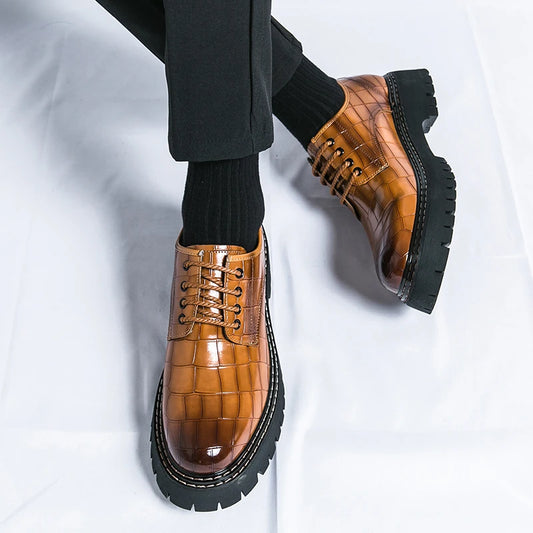 Fashion Thick Bottom Man Oxford Footwear Lace-Up Outdoor Male Shoes Fashion Casual Shoes Artificial Leather Mens Business Shoes