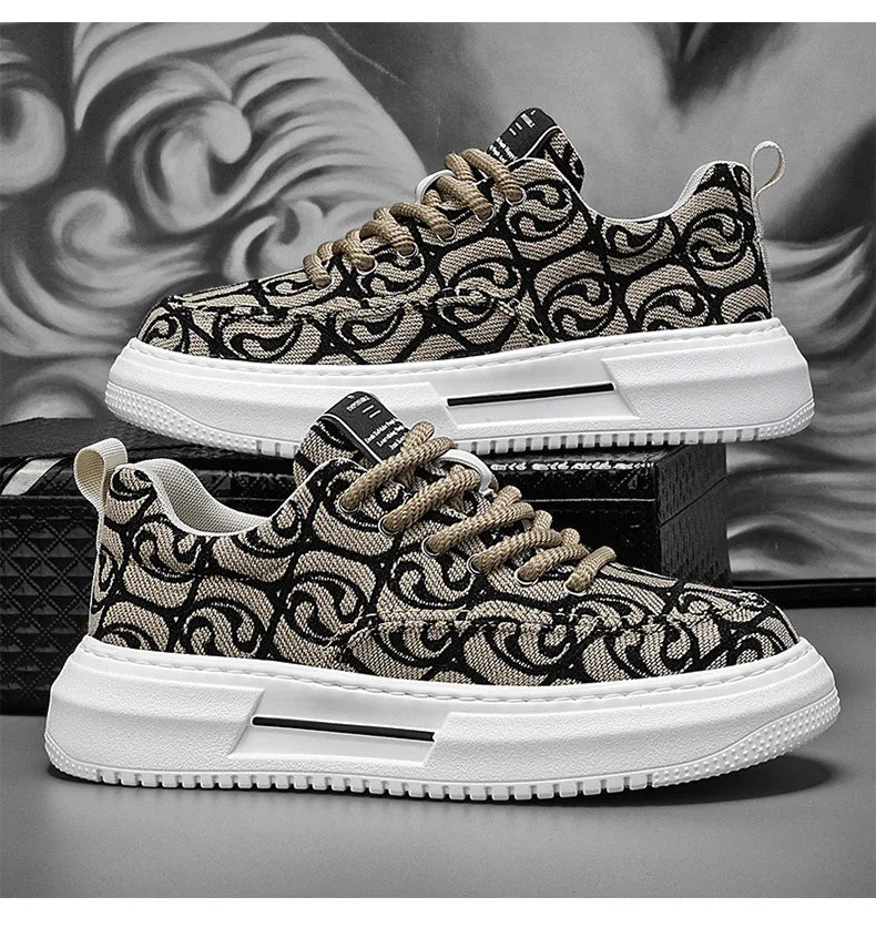 Sneakers Men New Fashion Prints Men's Platform Canvas Shoes Low Top Designer Casual Loafers Flat Vulcanized Shoes Men Footwear