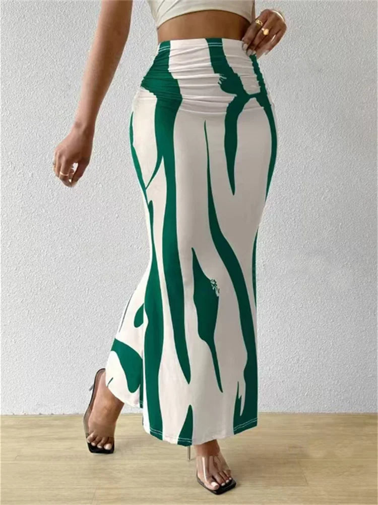 Women's Summer Bodycon Long Skirt Casual High Waist Zebra Print Slim Fit Skirt Elegant Fishtail Skirt