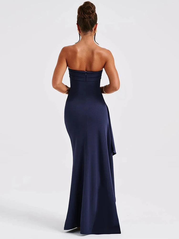 Mozision Strapless Backless High Split Maxi Dress Women Fashion Off-shoulder Sleeveless Bodycon Club Party Long Dress Elegant