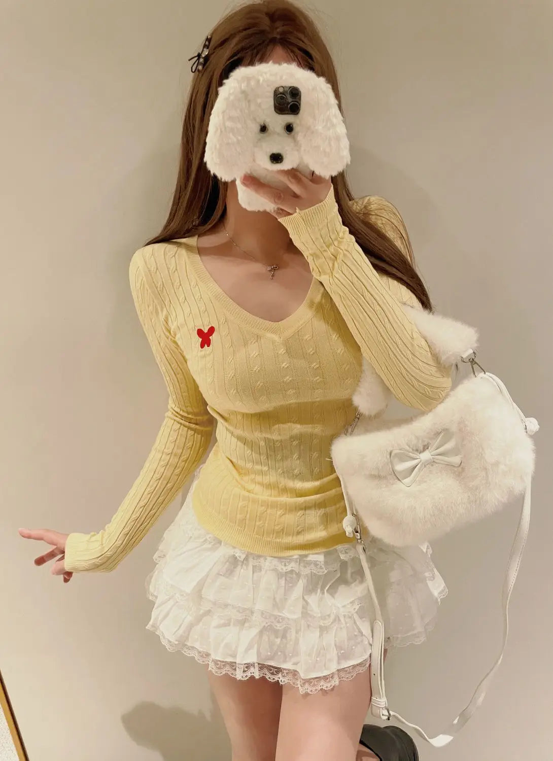 Casual V Neck White Pullovers Women Sweaters Autumn Winter Basic Long Sleeve Y2k Clothes Korean Pink Grey Ladies Tops Jumpers
