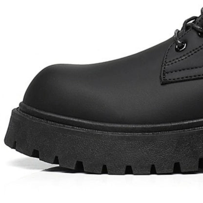 Men's Boots High Top Leather Boots British Style Black Ankle Boots Platform Lace Up Motorcycle Boot Couple Outdoor Casual Shoes
