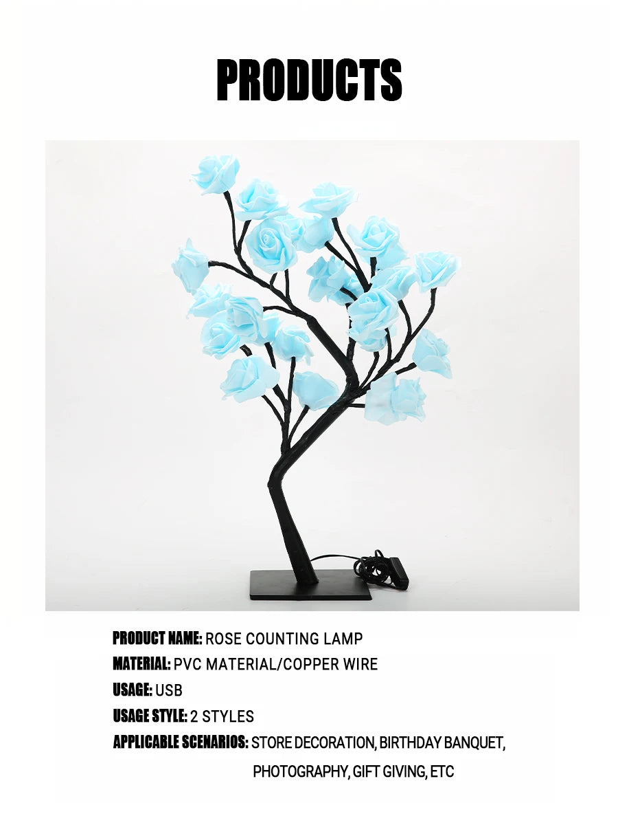 LED Table Lamp Rose Flower Tree USB Night Lights Home Decoration LED Table Lights Parties Xmas Christmas Wedding Bedroom Decor