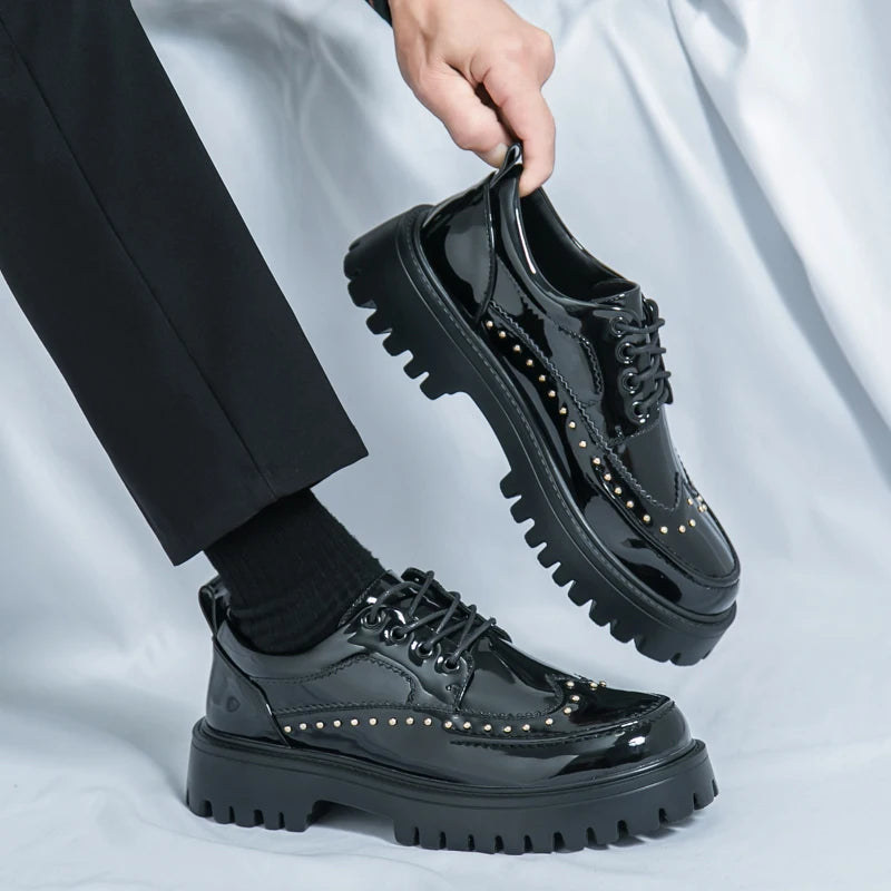 Men Casual Office Business Formal Oxford Thick Bottom Dress Shoes Men Gentleman Outdoor Patent Leather Wedding Shoes Fashion