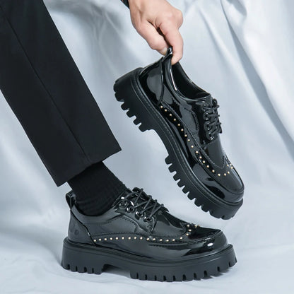 Men Casual Office Business Formal Oxford Thick Bottom Dress Shoes Men Gentleman Outdoor Patent Leather Wedding Shoes Fashion