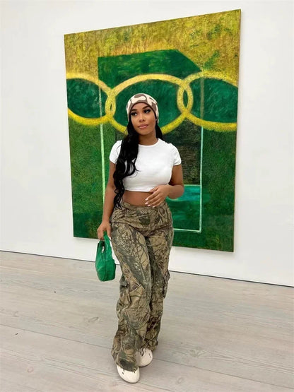 Summer Outfits y2k Clothes Streetwear Print Pants For Women Gray Casual Trousers Baggy High Waist Wide Leg Pants Trousers