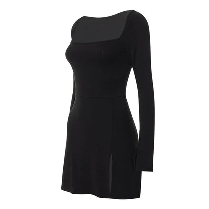 Spring New Mini Dresses Women Streetwear Fashion Long Sleeves Lace-up Split Dress Black Sexy Elegant Casual Slim Dresses Female