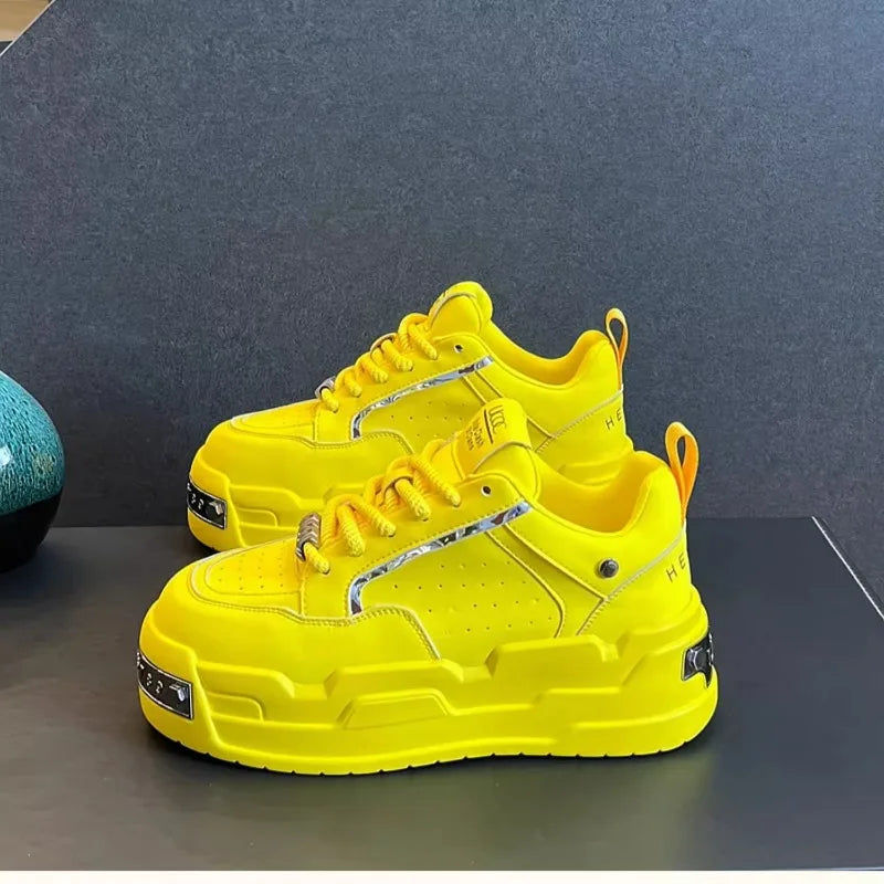 New Arrival Men Fashion Personalized and Trendy Yellow Shoes Spring Autumn Luxury Designer Metal Decoration Chunky Sneakers