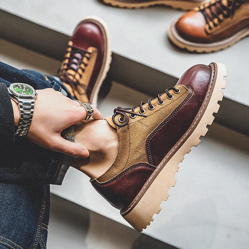 British Style Men's Work Shoes American Thick Soled Casual Shoes Men's Leather Trendy Shoes Retro Style  Luxury Shoes