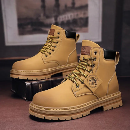High Top Boots Men's Leather Shoes Fashion Motorcycle Ankle Boots for Men Winter Boots Man Shoes Lace-Up Botas Hombre