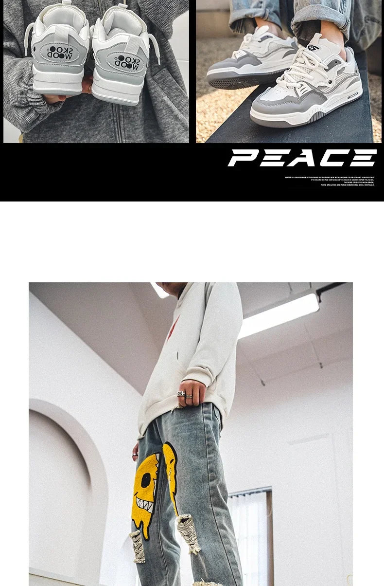 Men's Vulcanized Shoes Trendy Personalized Teenagers Casual Shoes Round Toe Lace-Up Plus Size Platform Shoes Men Shose For Sale
