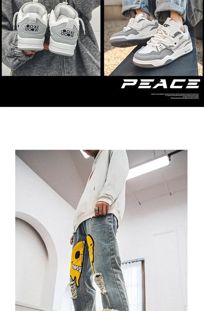 Men's Vulcanized Shoes Trendy Personalized Teenagers Casual Shoes Round Toe Lace-Up Plus Size Platform Shoes Men Shose For Sale