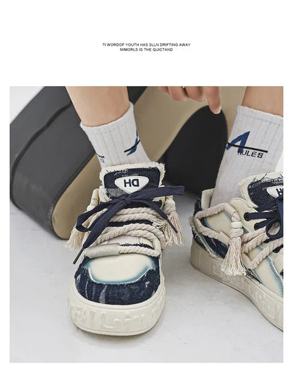 New Fashion Rope Chunky Sneakers Men's Casual Aesthetic Walking Shoes Man Stylish Vulcanize Trainer Male Brand Skateboard Shoes