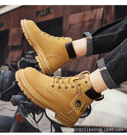 Men's Boots Lace Up 2024 Winter New High Top Leisure All-match Men's Casual Boots Non-slip Trend Rubber Men Flat Boots