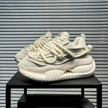 Men's Casual Shoes Solid Color Sneakers Trend Lace Up Running Shoes Outdoor Running Shoe Height Increased Platform Shoes for Men