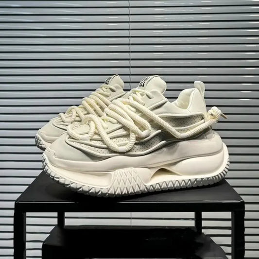 Men's Casual Shoes Solid Color Sneakers Trend Lace Up Running Shoes Outdoor Running Shoe Height Increased Platform Shoes for Men