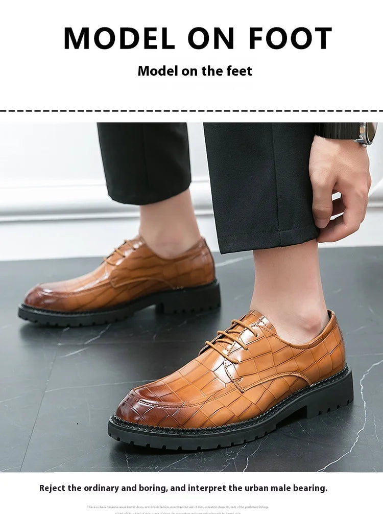Business shoes British casual shoes Increase leather shoes Korean version breathable lace-up hair stylist men's shoes
