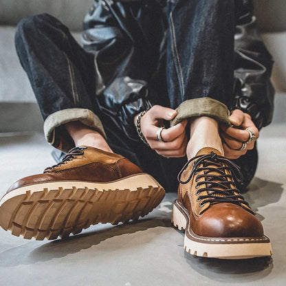 British Style Men's Work Shoes American Thick Soled Casual Shoes Men's Leather Trendy Shoes Retro Style  Luxury Shoes