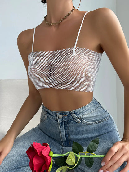 Sexy Fiing Net Bright Diamond Tube Top Strap Tight Body 8 Sparkling Fla S Summer New Arrival Women's Vest Strap