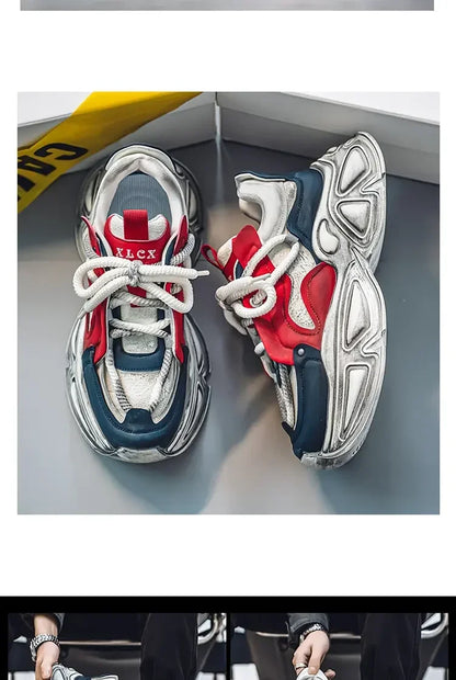 Chunky Sneaker Men Designer Sport Shoes Fashion Casual Microfiber Leather Fabric Breathable Height Increased Flat Platform Shoes