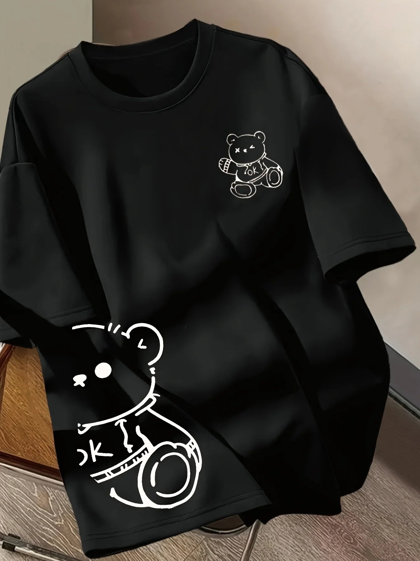 The Latest Hot-selling OK Bear Pattern Printed Short-sleeved Loose Men's and Women's Same Round Neck Cotton T-shirt