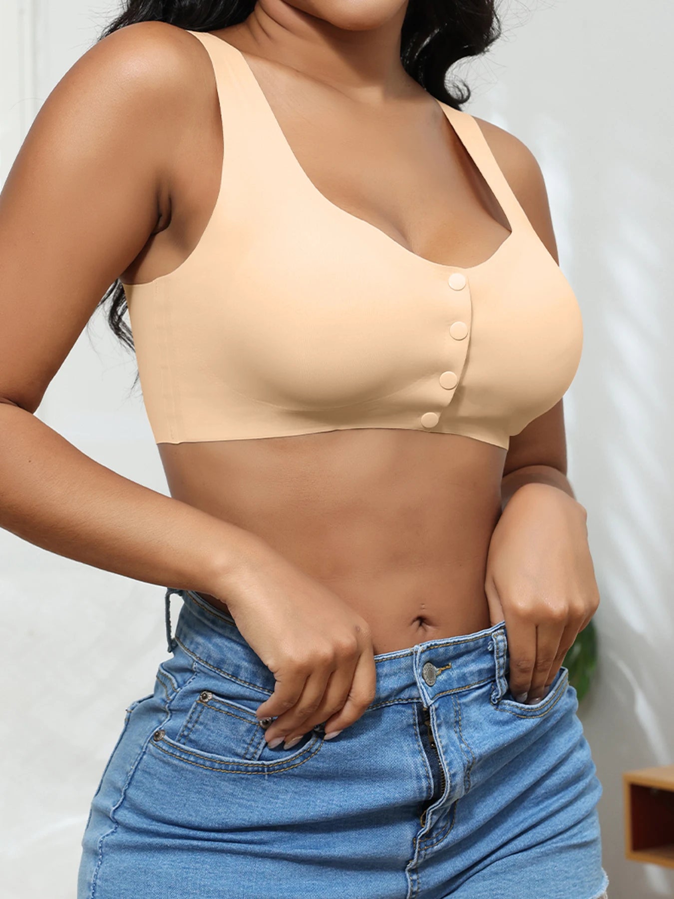 Front button underwear bra no underwire smooth breathable comfortable solid color gathering no trace invisible seamless@W13