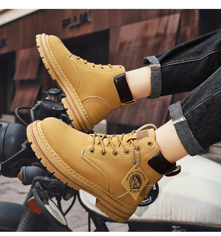High Top Boots Men's Leather Shoes Fashion Motorcycle Men's Ankle Boots Winter Boot Lace Up Botas Hombre Cowboy Boots
