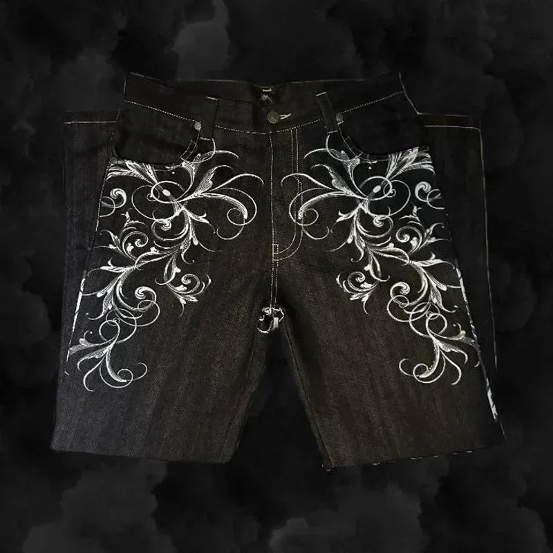 2025 New Jeans embroidered hip-hop wide-leg floor-moving Y2K mid-waist gothic individual men's pants American retro fashion★★★★
