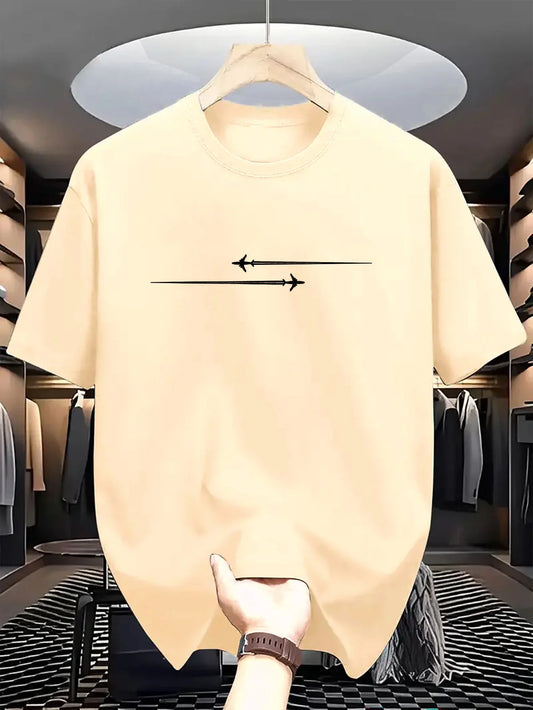 Summer Men's Casual Large Creative Aircraft Pattern Printing Comfortable Sports Round Neck Short Sleeve T-shirt