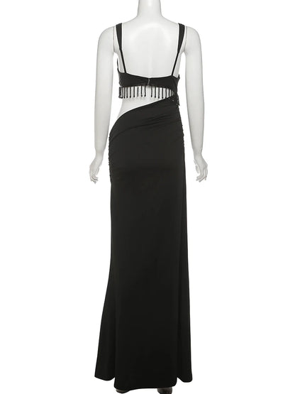 Weird Puss Sexy Hollow Tassel Women Dress Y2K Backless Sleeveless Side Ruched Summer Fashion Midnight Clubwear Backless Vestidos