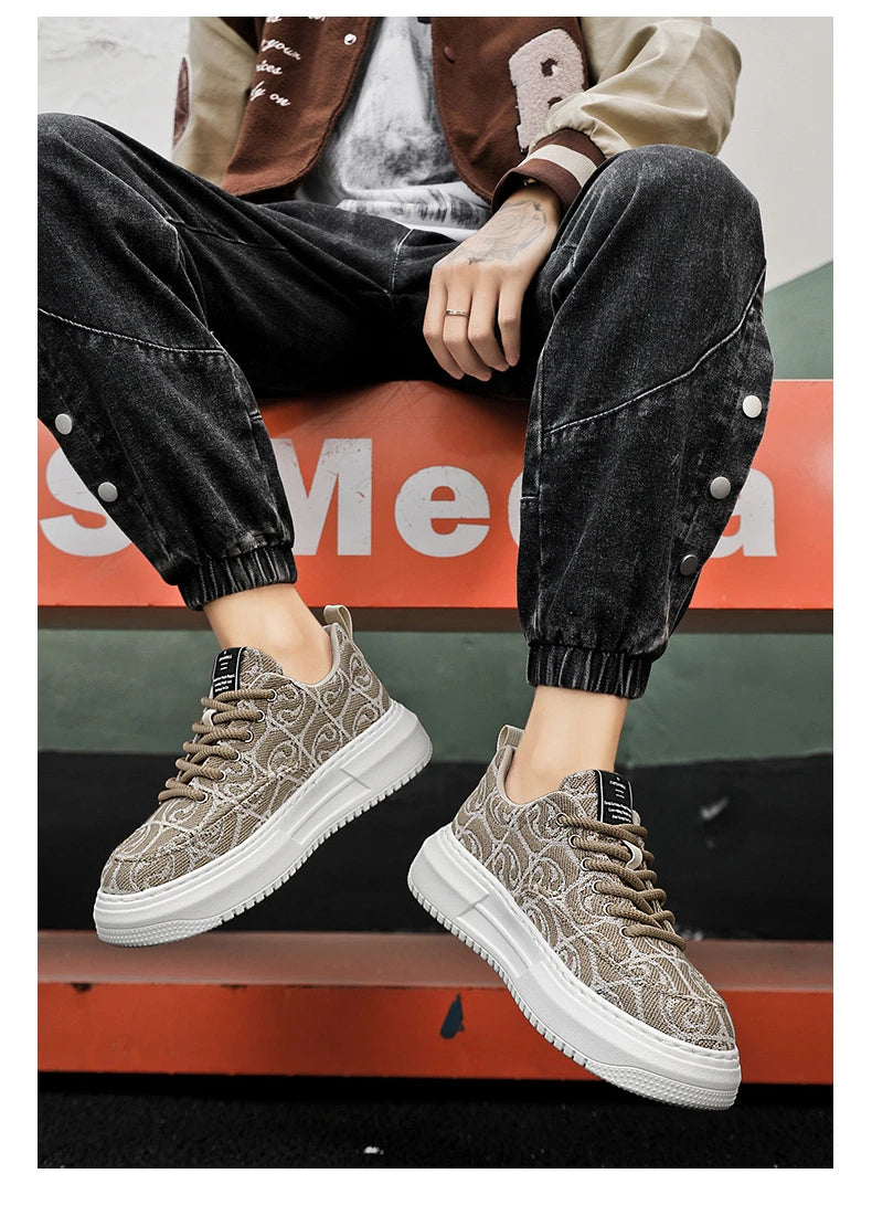 Sneakers Men New Fashion Prints Men's Platform Canvas Shoes Low Top Designer Casual Loafers Flat Vulcanized Shoes Men Footwear