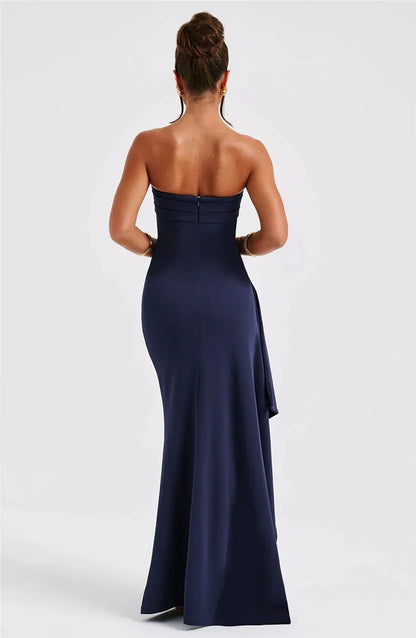 Mozision Strapless Backless High Split Maxi Dress Women Fashion Off-shoulder Sleeveless Bodycon Club Party Long Dress Elegant