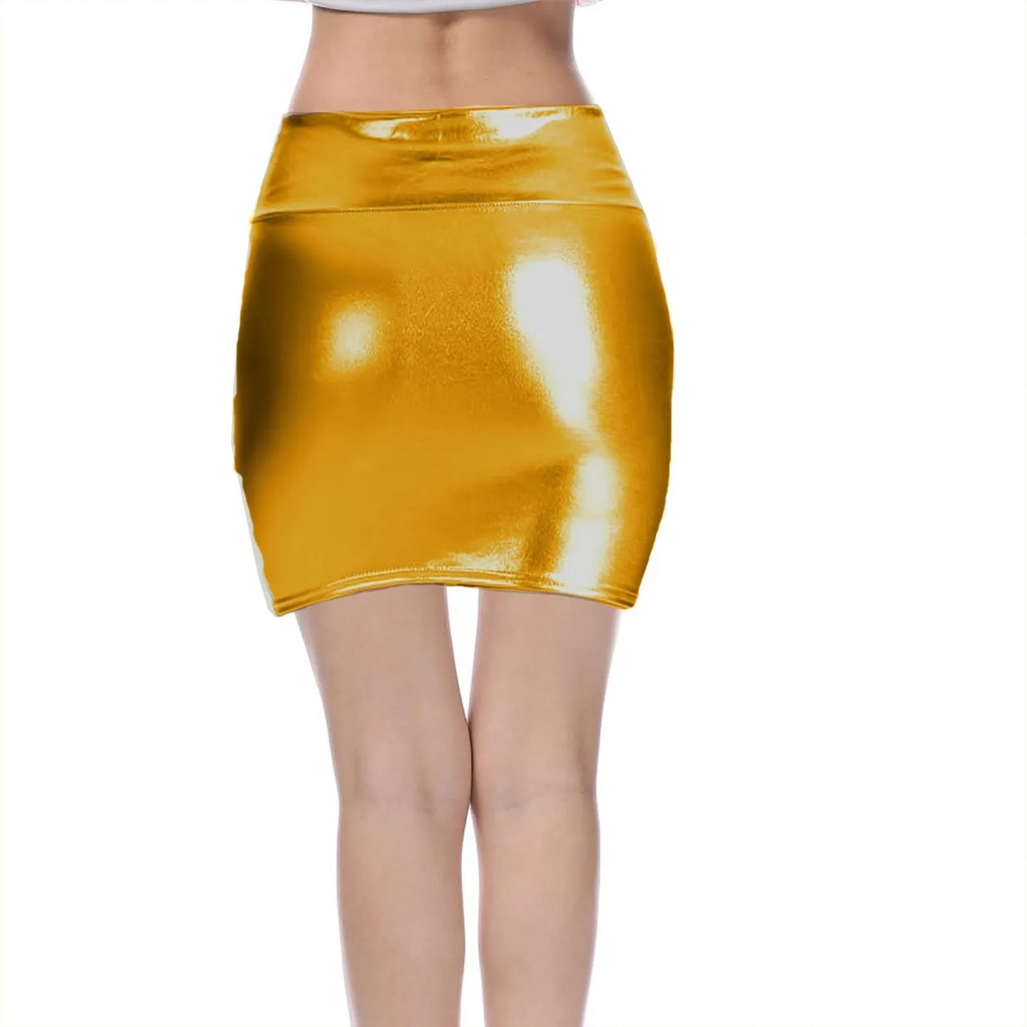 Sexy PU Leather Short Skirts for Women Club Prom Performance Solid High Waist Mini Skirt Gold Red Shine Bright Fladas Mujer XXL