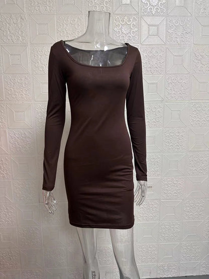 Fashionable minimalist round neck slimming wrap around hip dress