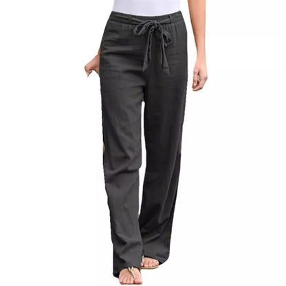 Women Casual Long Pants Print Lace Up Elastic Waist Pant Straight Spliced Pockets Lady Streetwear Elegant Lady Summer 2025