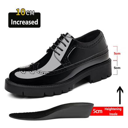 New Men Dress Shoes Elevator Shoes Genuine Leather Increase Business Lift Shoes Bright Upper For Man 8cm 10cm Heightening Shoes