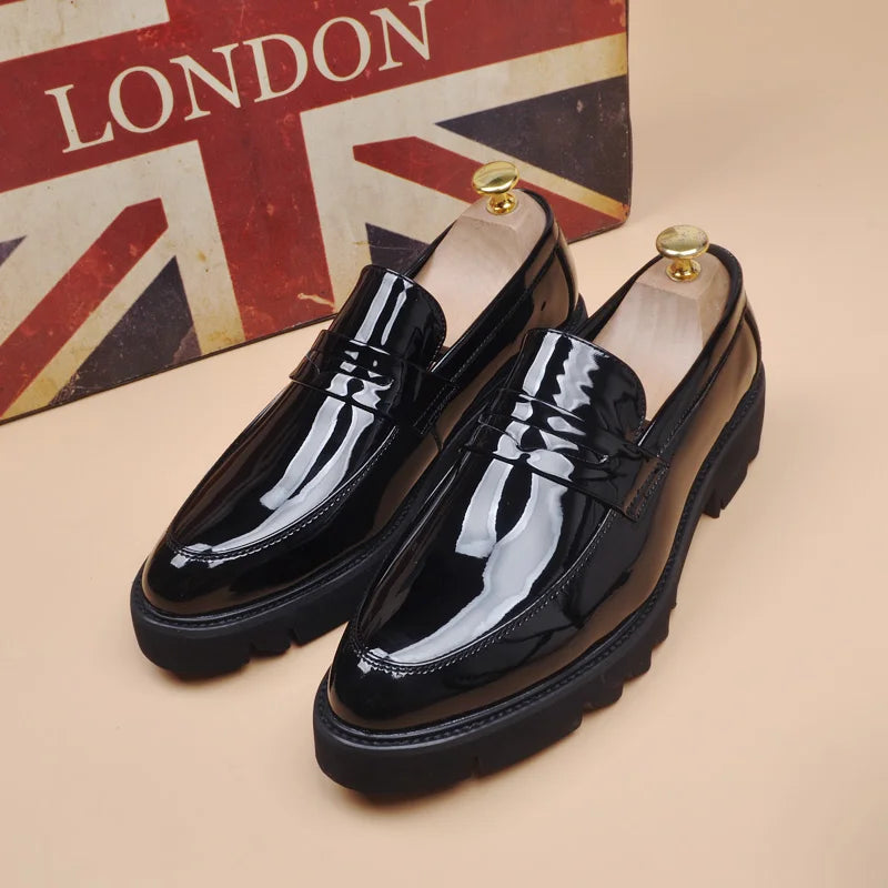 men's fashion wedding party dress patent leather shoes slip-on lazy shoe black trend platform loafers gentleman sneakers zapatos