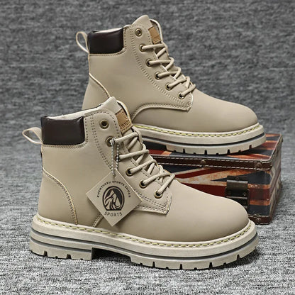 High Top Boots Men's Leather Shoes Fashion Outdoor Ankle Boots for Men Lace-Up Comfortable Male Boots Non Slip Flat Boot Botas
