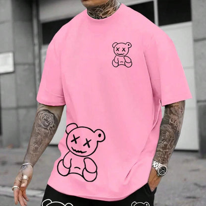 2025 Summer Men's Clothing 100% Cotton Men T-shirt HD Printing Funny Bear Going Out Track Boyfriend Gift