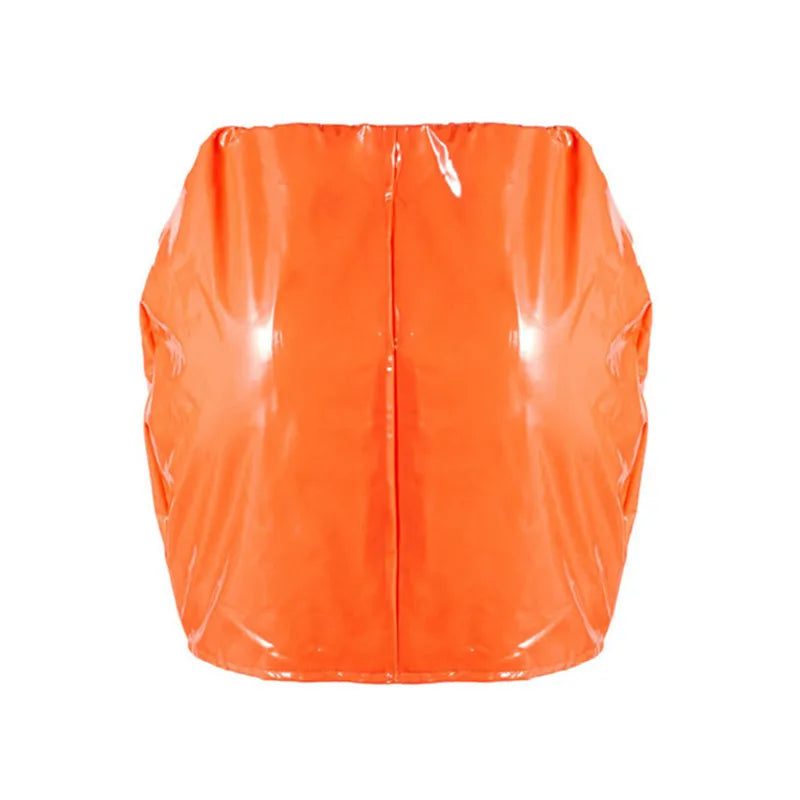 Women High Waist Pu Leather Skirts Solid Black Red Orange Sexy Pencil Mini Skirts