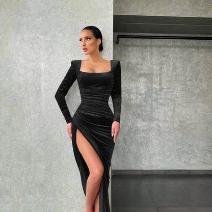 Dress Women Summer 2022 Women Europe New Split Sense Pure Color Led High Waist Dresses Casual Vestidos OLNAL8752