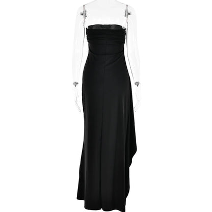 Cryptographic Off Shoulder Elegant High Rise Split Maxi Dress Club Outfits for Women Sexy Strapless Evening Dresses Ruched Gown