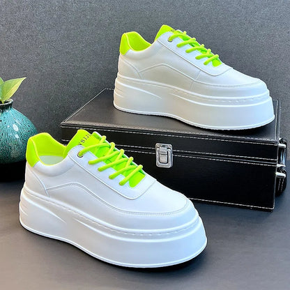 Men's Height Increasing Shoes  New White Fashion Breathable Thick Soled Flat Shoes Trend Versatile Casual Board Shoes man