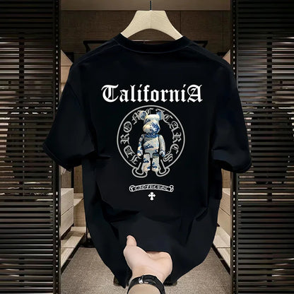 Fashion brand violent bear print t-shirt men's 2025 summer new American loose casual 100% cotton breathable t-shirt street wear