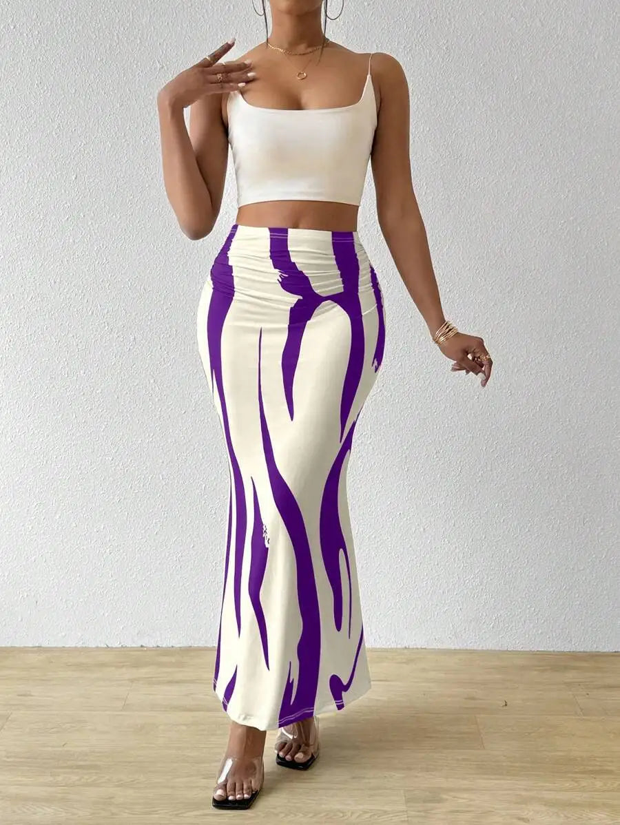 Long Skirts For Women Dressy Casual Graphic Zebra Print Pleated Skirts Spring New Fashion Elastic High Waist Geometry Streetwear