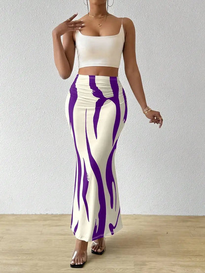 Long Skirts For Women Dressy Casual Graphic Zebra Print Pleated Skirts Spring New Fashion Elastic High Waist Geometry Streetwear