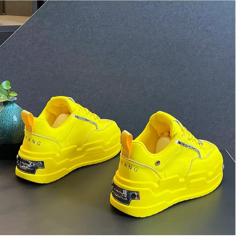 New Arrival Men Fashion Personalized and Trendy Yellow Shoes Spring Autumn Luxury Designer Metal Decoration Chunky Sneakers