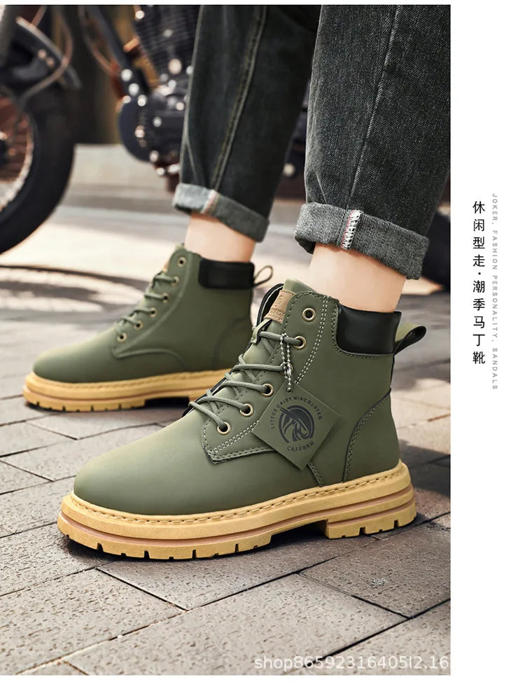 Men's Boots Lace Up 2024 Winter New High Top Leisure All-match Men's Casual Boots Non-slip Trend Rubber Men Flat Boots