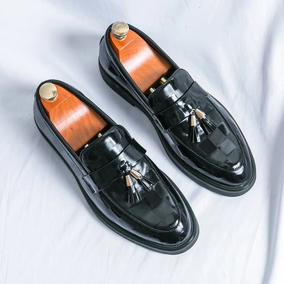 Fashion Business Chequer Loafers Men's Slip-On Brown Office Moccasins Male Dress Shoes Career Black Leather Shoes Plus Size38-47